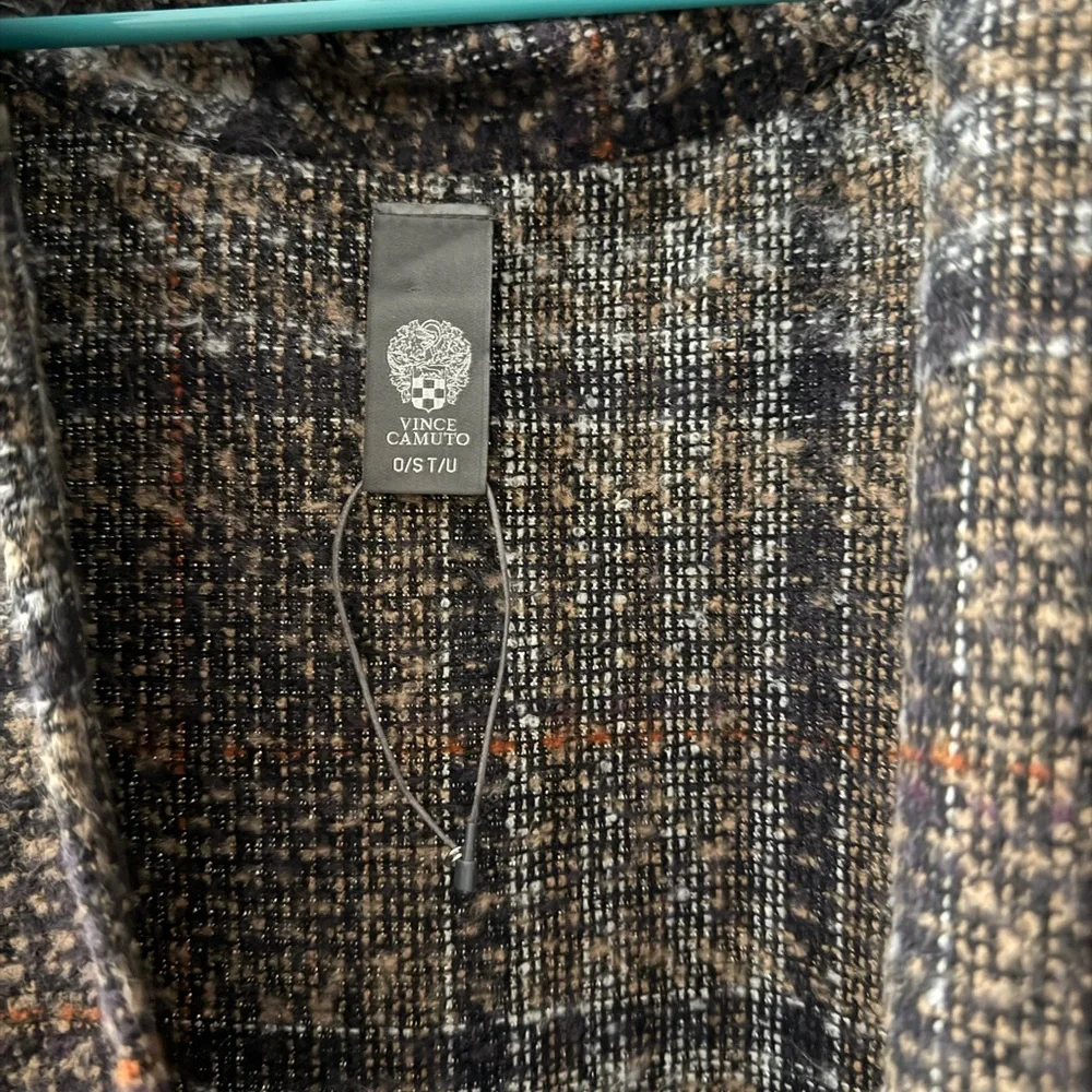 NWOT Vince Camuto Plaid Tweed Open Front Cape Womens One Size Beige Brown - Picture 4 of 7